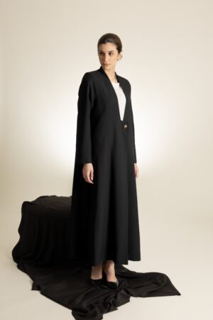 Straight Cut Black Abaya with a Statement Button - Image 4