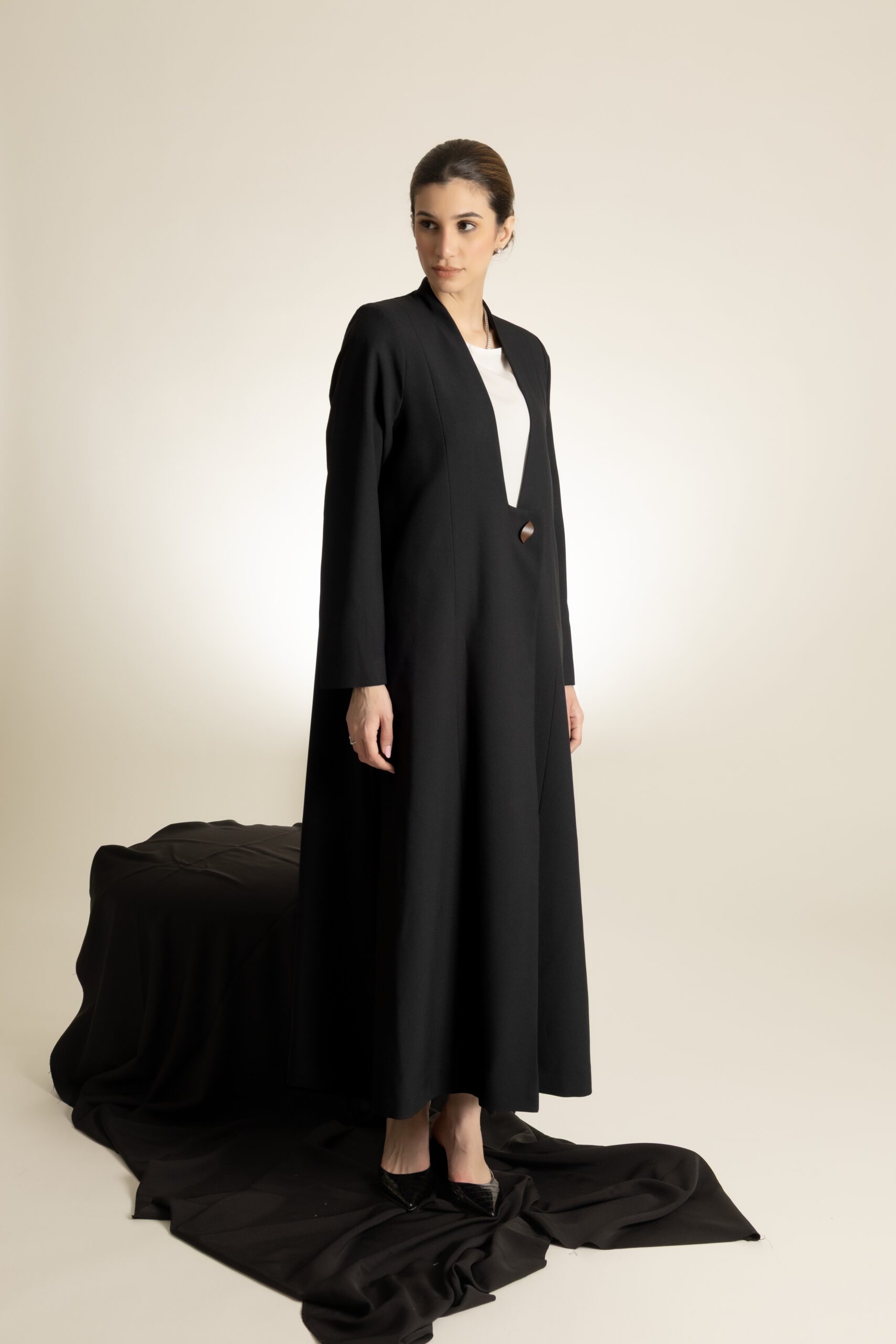 Straight Cut Black Abaya with a Statement Button - Image 4