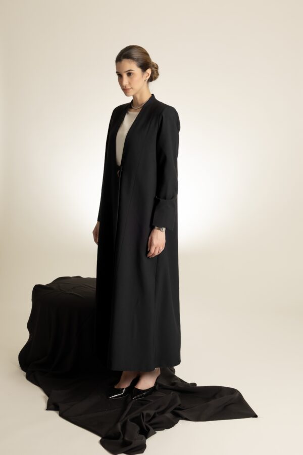 Straight Cut Black Abaya with a Statement Button