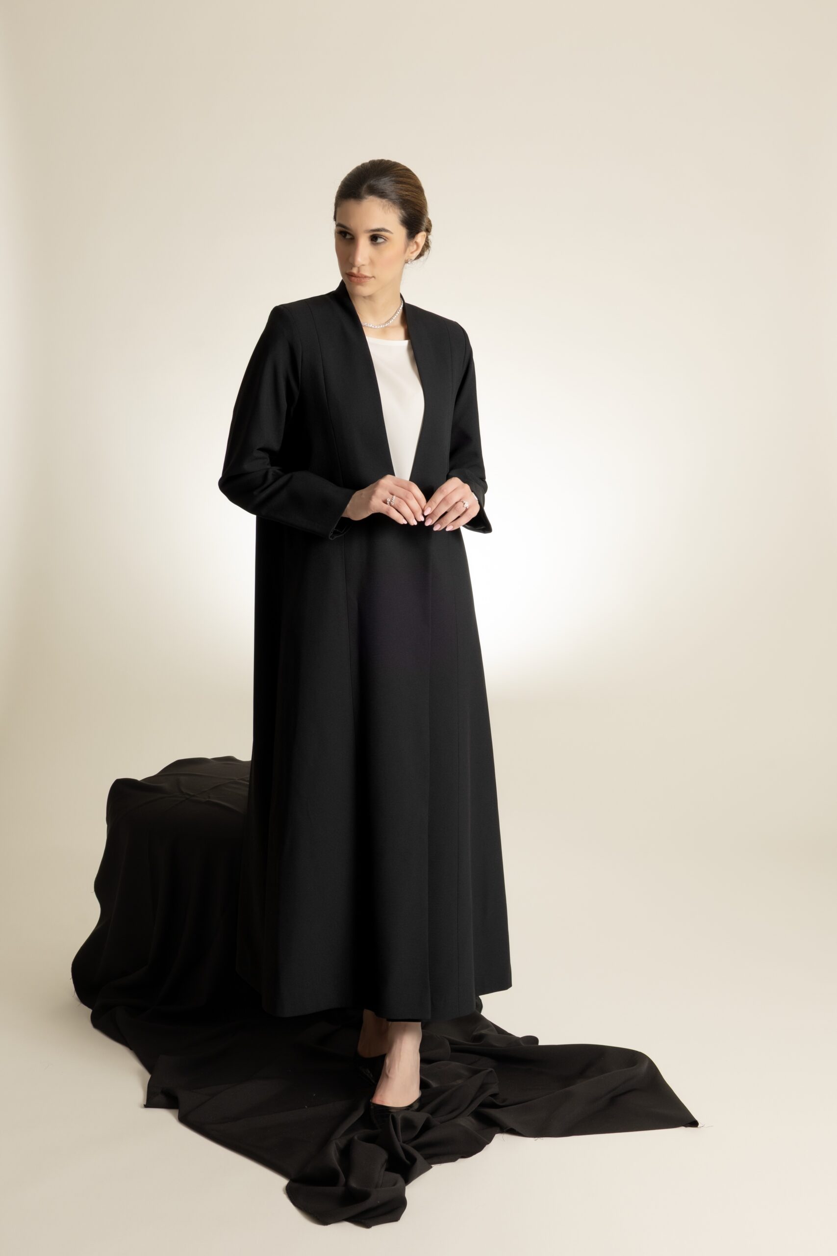 Straight Cut Black Abaya with a Statement Button - Image 1