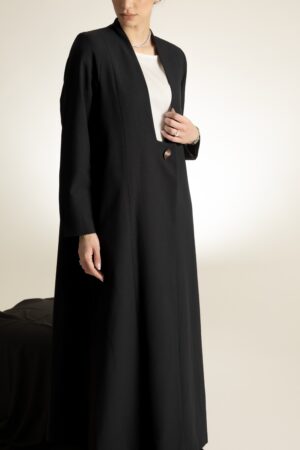 Straight Cut Black Abaya with a Statement Button - Image 3