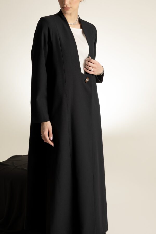 Straight Cut Black Abaya with a Statement Button