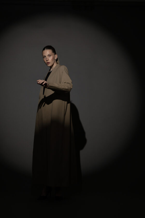 Straight Cut Taupe Abaya with a Statement Button