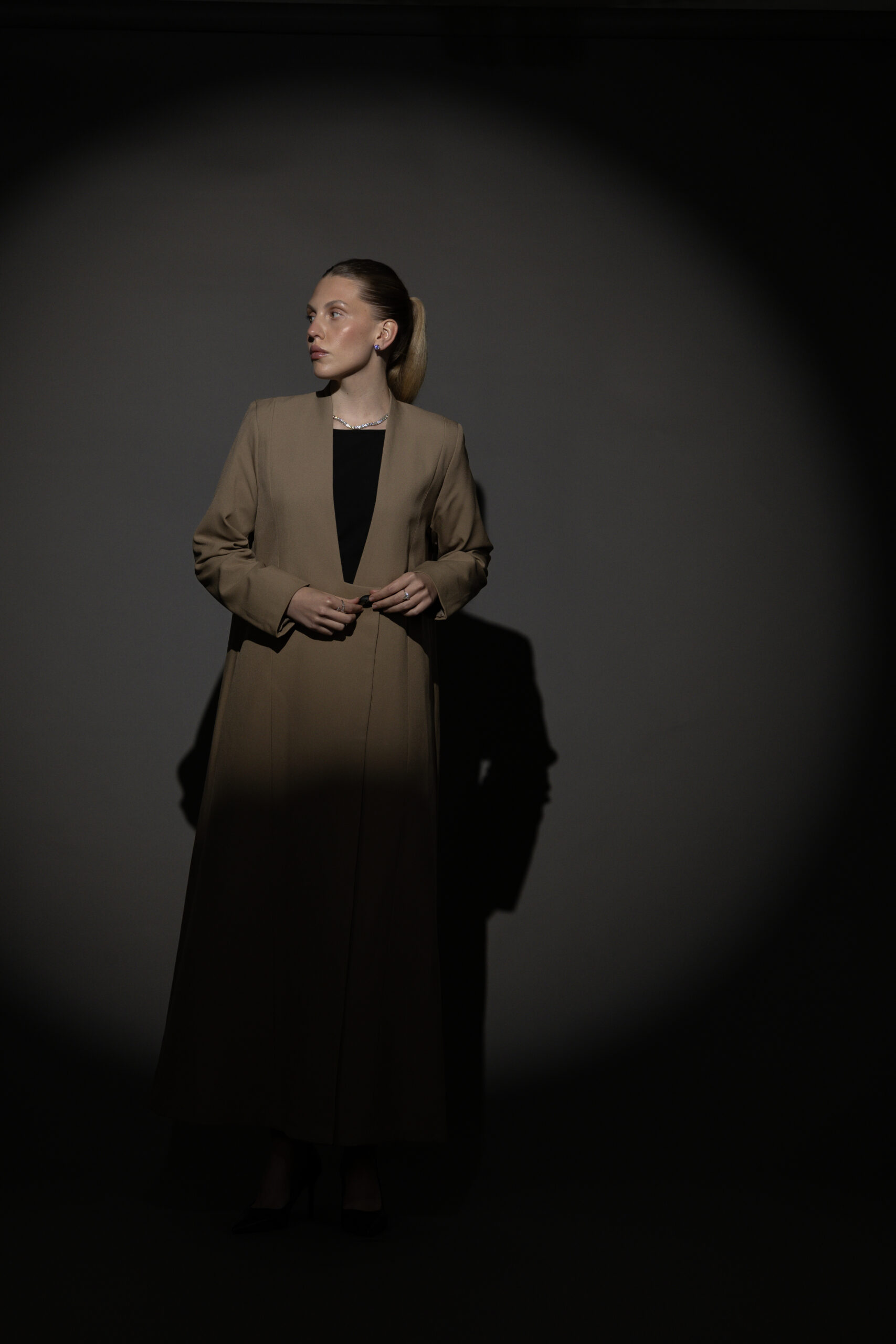 Straight Cut Taupe Abaya with a Statement Button - Image 4