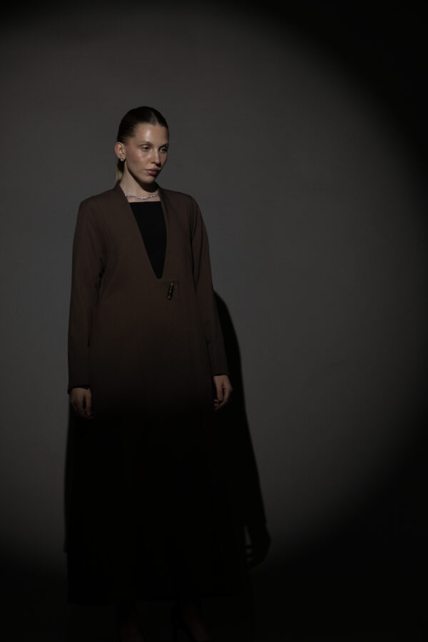 Straight Cut Mocha Abaya with a Statement Button