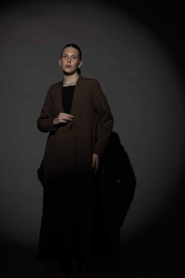 Straight Cut Mocha Abaya with a Statement Button