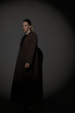 Straight Cut Mocha Abaya with a Statement Button - Image 2