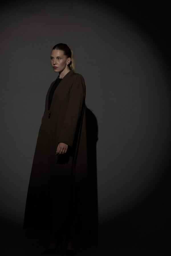 Straight Cut Mocha Abaya with a Statement Button