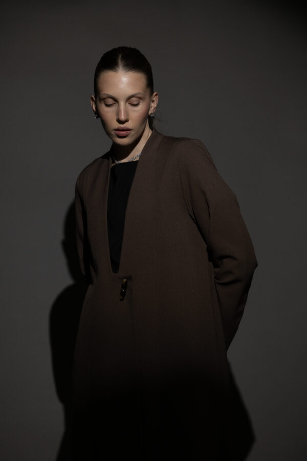 Straight Cut Mocha Abaya with a Statement Button