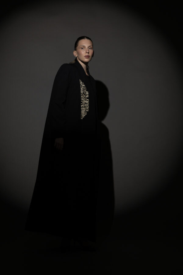 Black Crepe Blazer with Taupe Embroidery