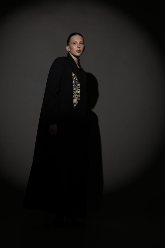 Black Crepe Blazer with Taupe Embroidery