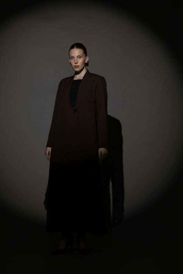 Straight Cut Brown Abaya with a Statement Button