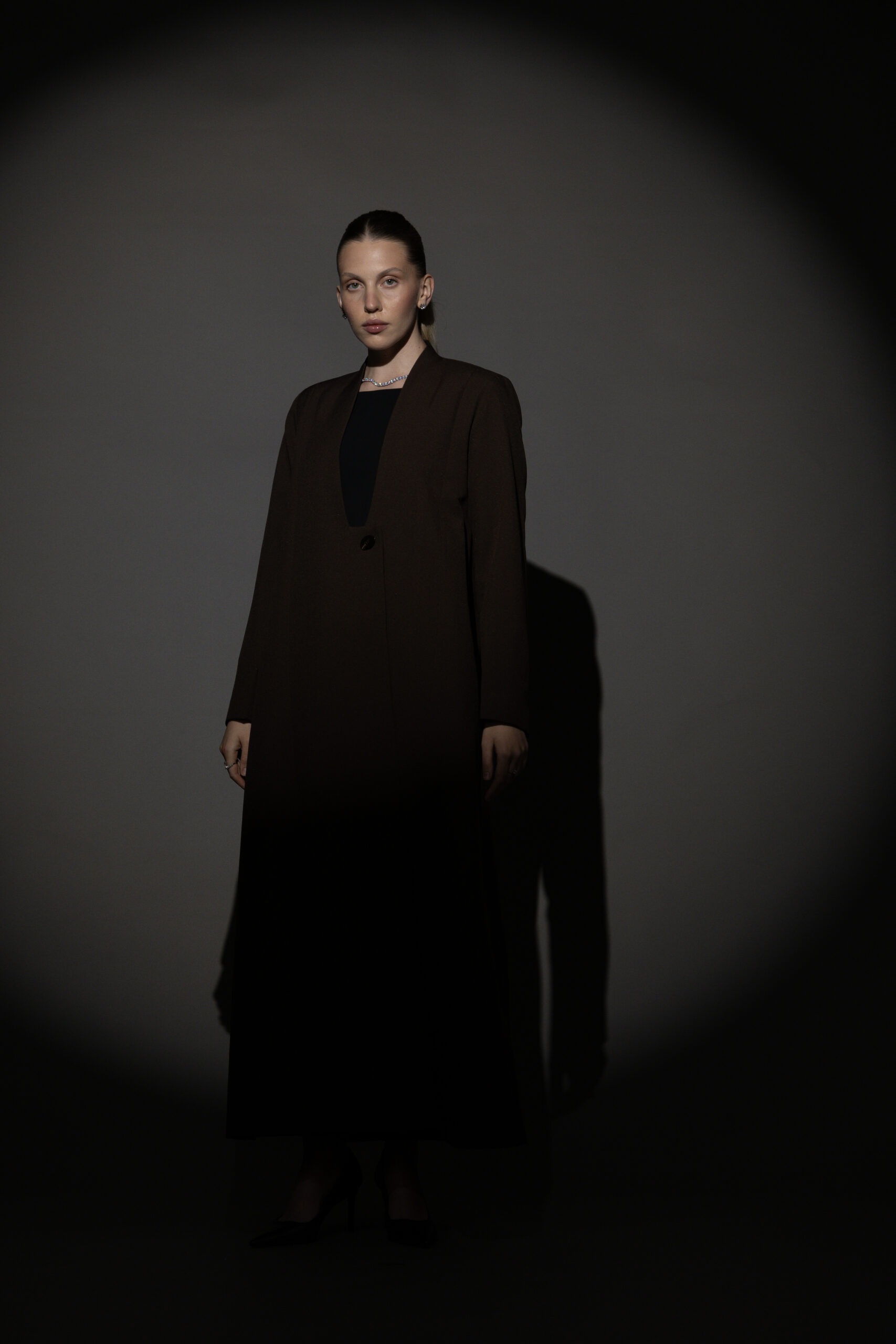 Straight Cut Brown Abaya with a Statement Button - Image 2