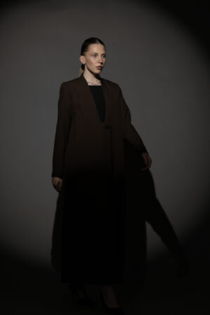 Straight Cut Brown Abaya with a Statement Button - Image 3