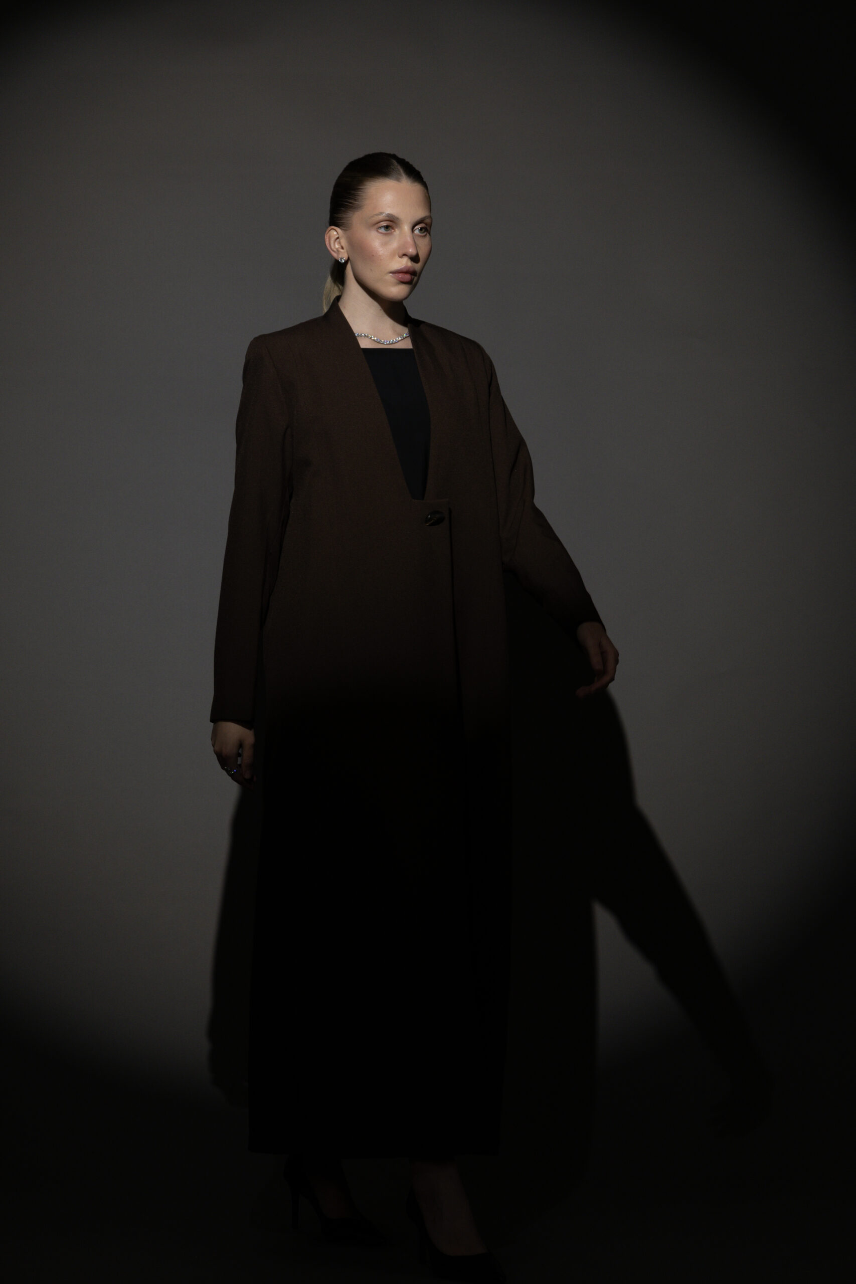 Straight Cut Brown Abaya with a Statement Button - Image 3