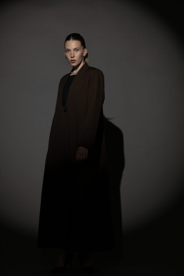 Straight Cut Brown Abaya with a Statement Button