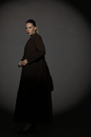 Straight Cut Brown Abaya with a Statement Button - Image 6