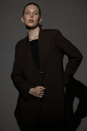 Straight Cut Brown Abaya with a Statement Button