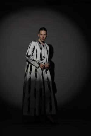 Grey and Black Pattern Blazer with Black Buttons