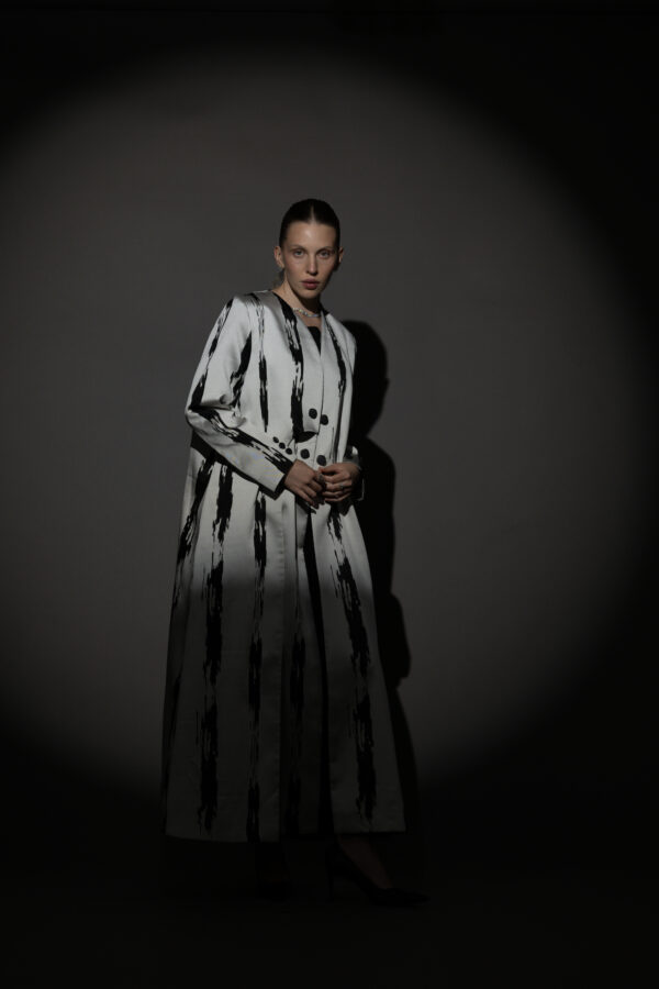 Grey and Black Pattern Blazer with Black Buttons