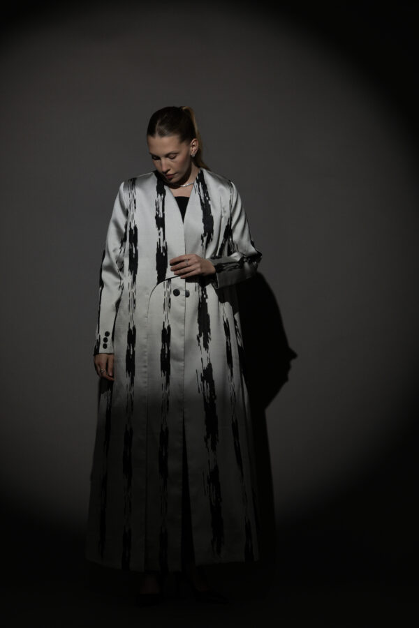 Grey and Black Pattern Blazer with Black Buttons