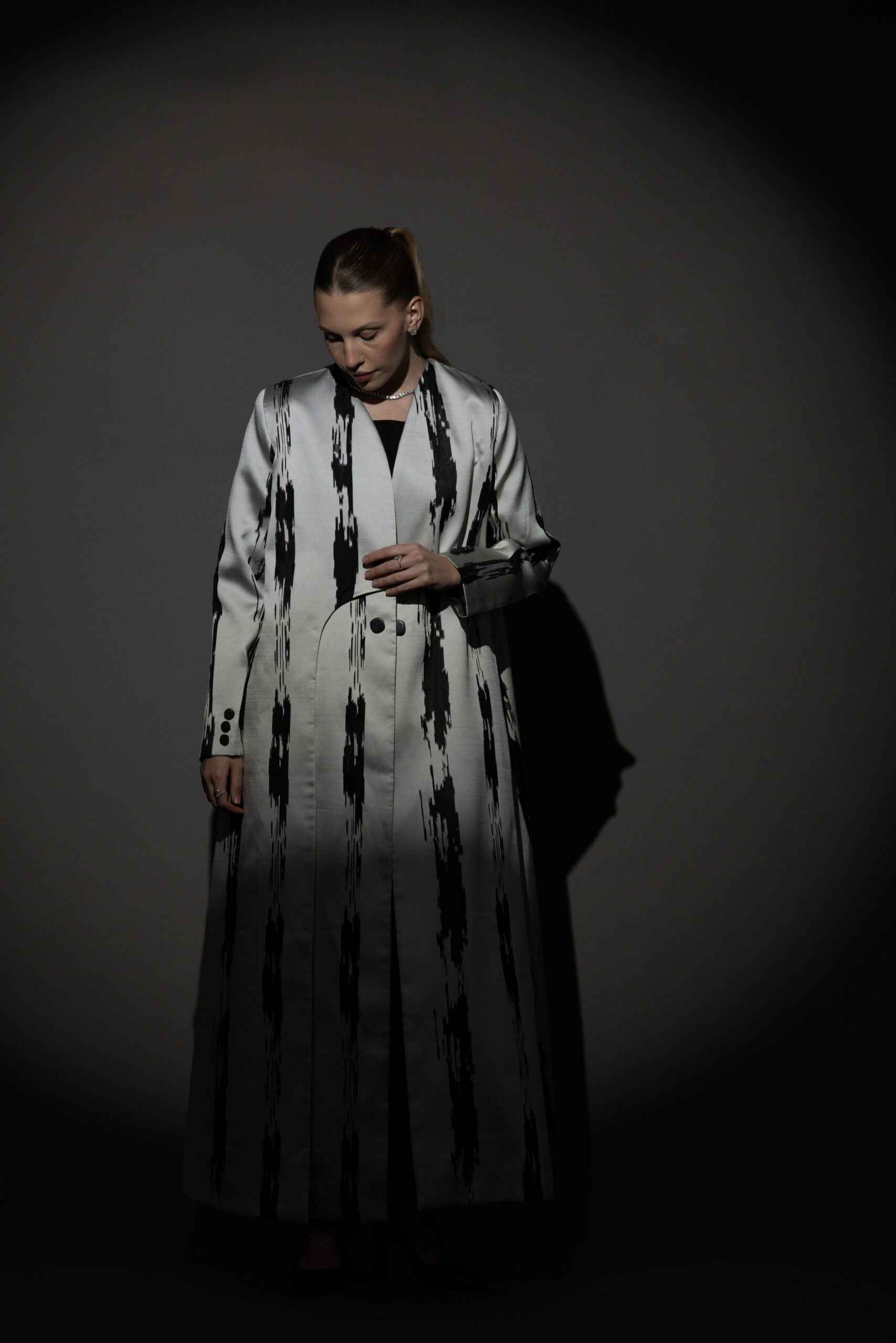 Grey and Black Pattern Blazer with Black Buttons - Image 2