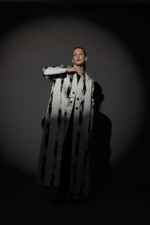 Grey and Black Pattern Blazer with Black Buttons - Image 3