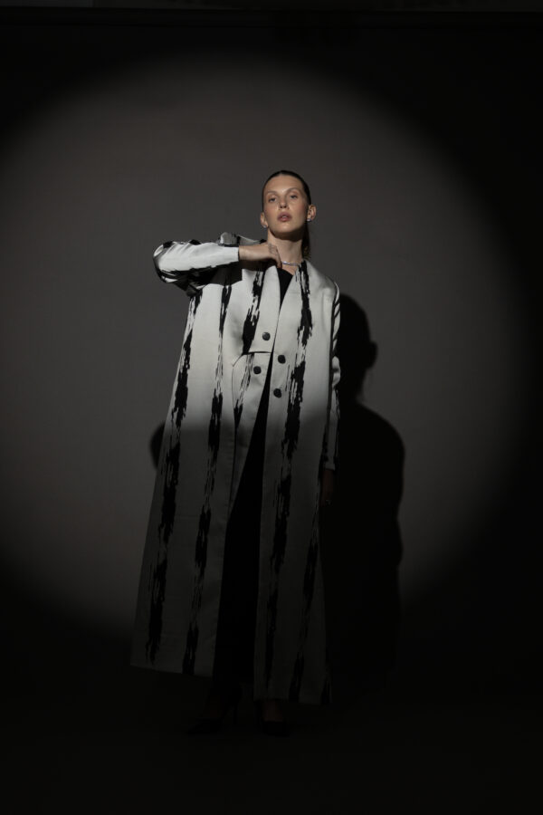 Grey and Black Pattern Blazer with Black Buttons