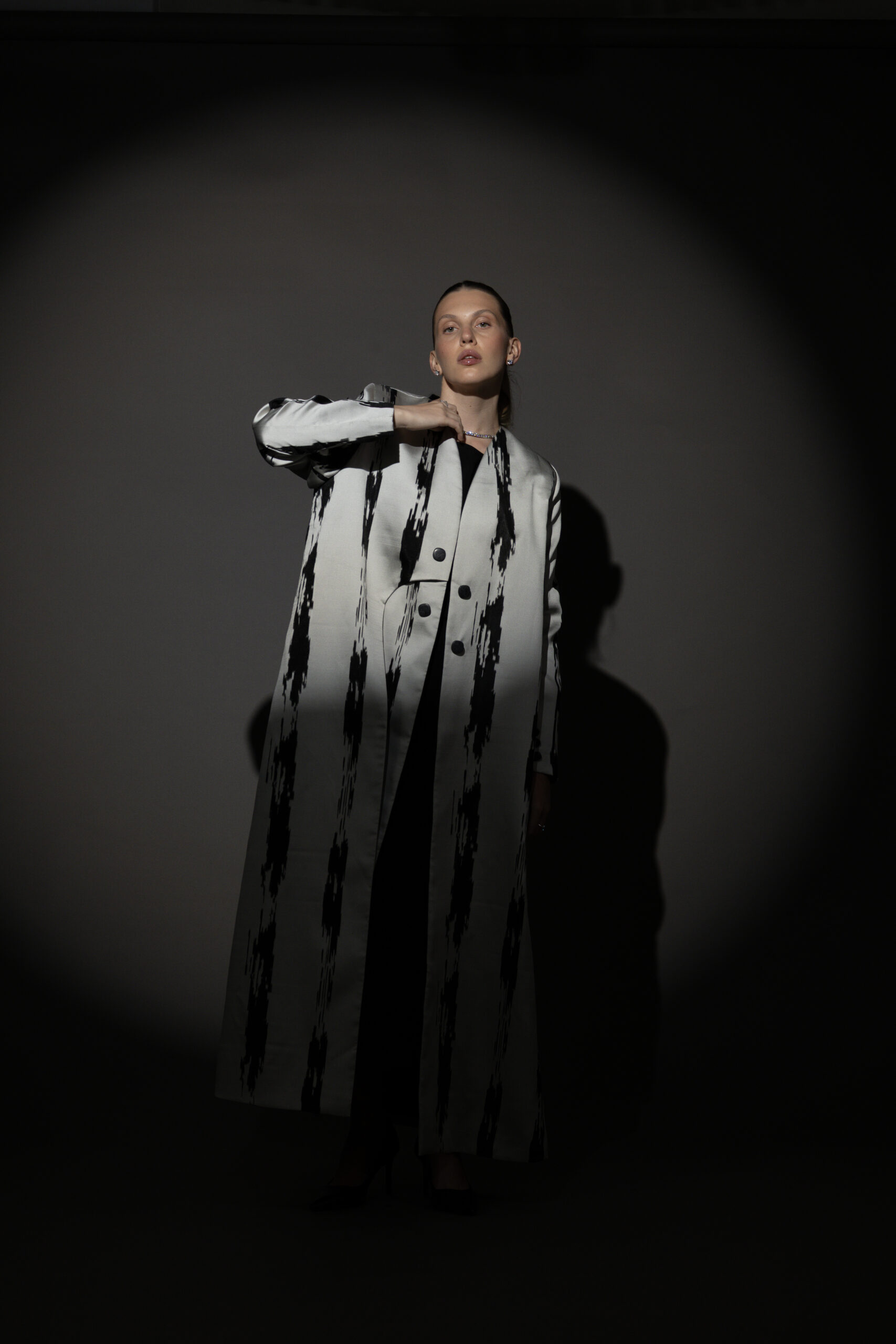 Grey and Black Pattern Blazer with Black Buttons - Image 3