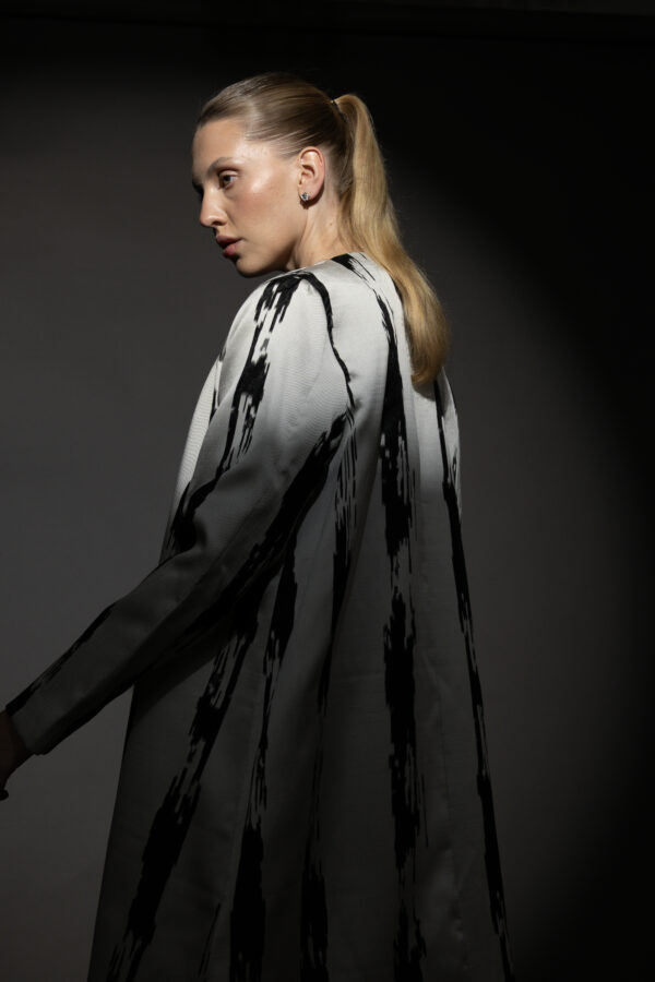 Grey and Black Pattern Blazer with Black Buttons