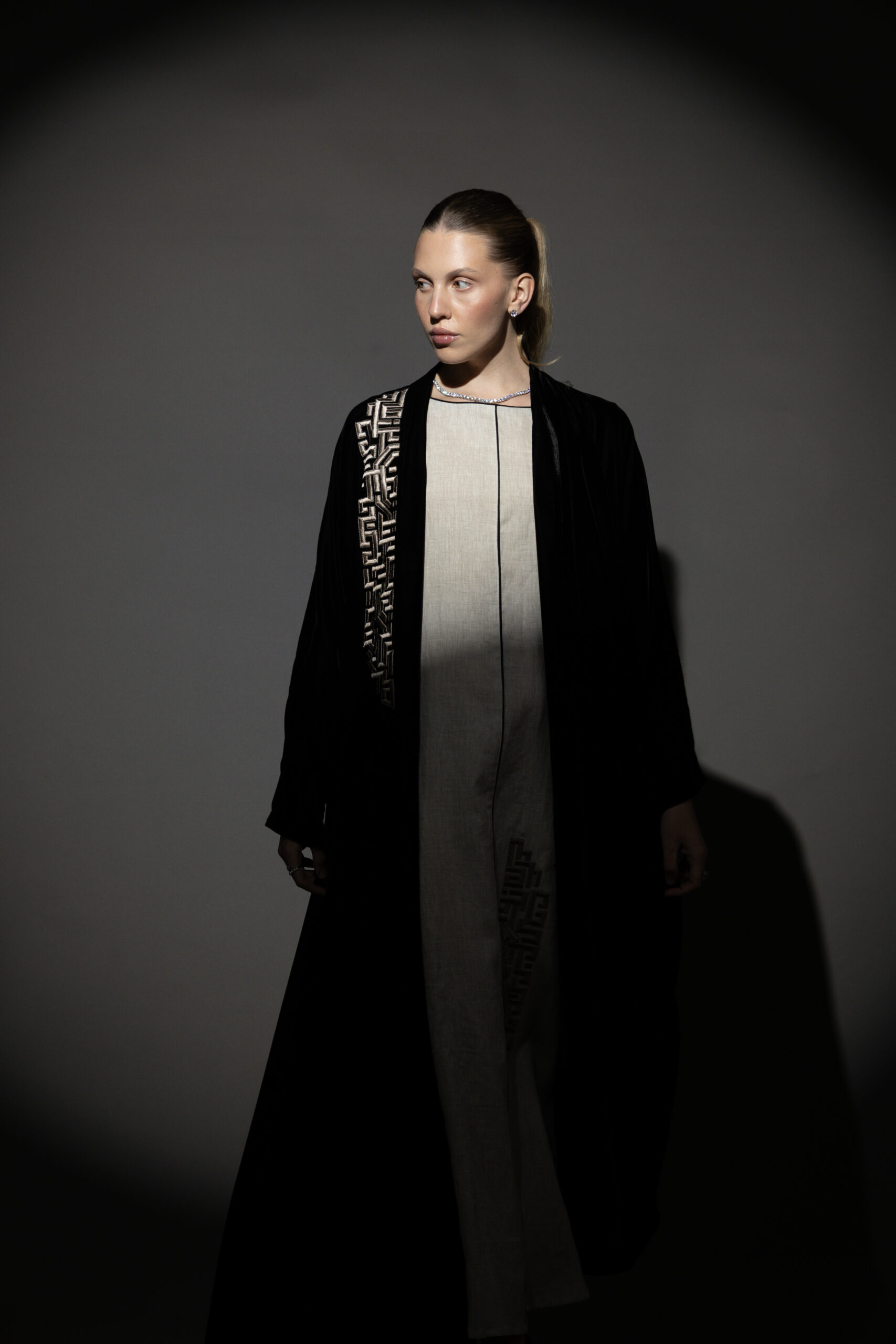 Black Silk Velvet Abaya Set - Image 1