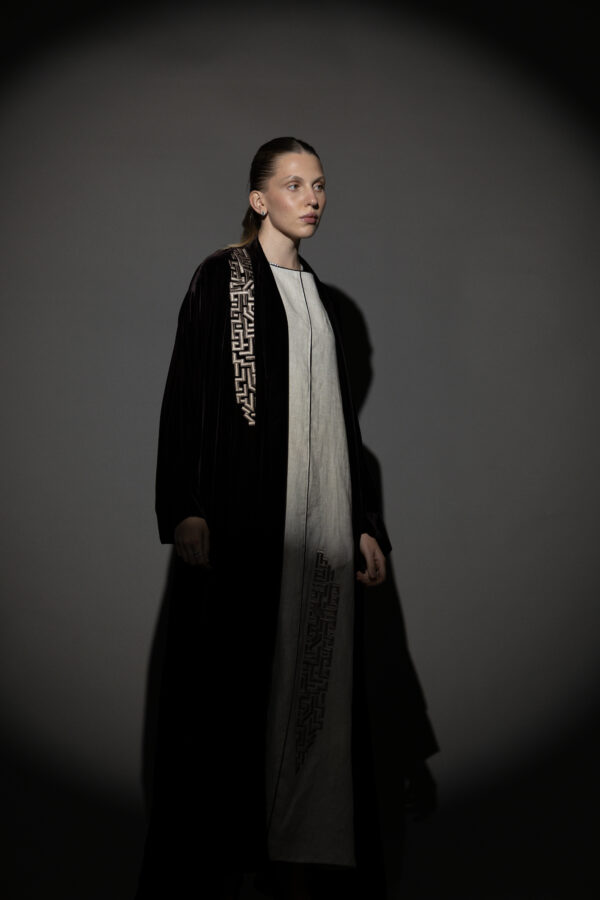 Brown Silk Velvet Abaya Set