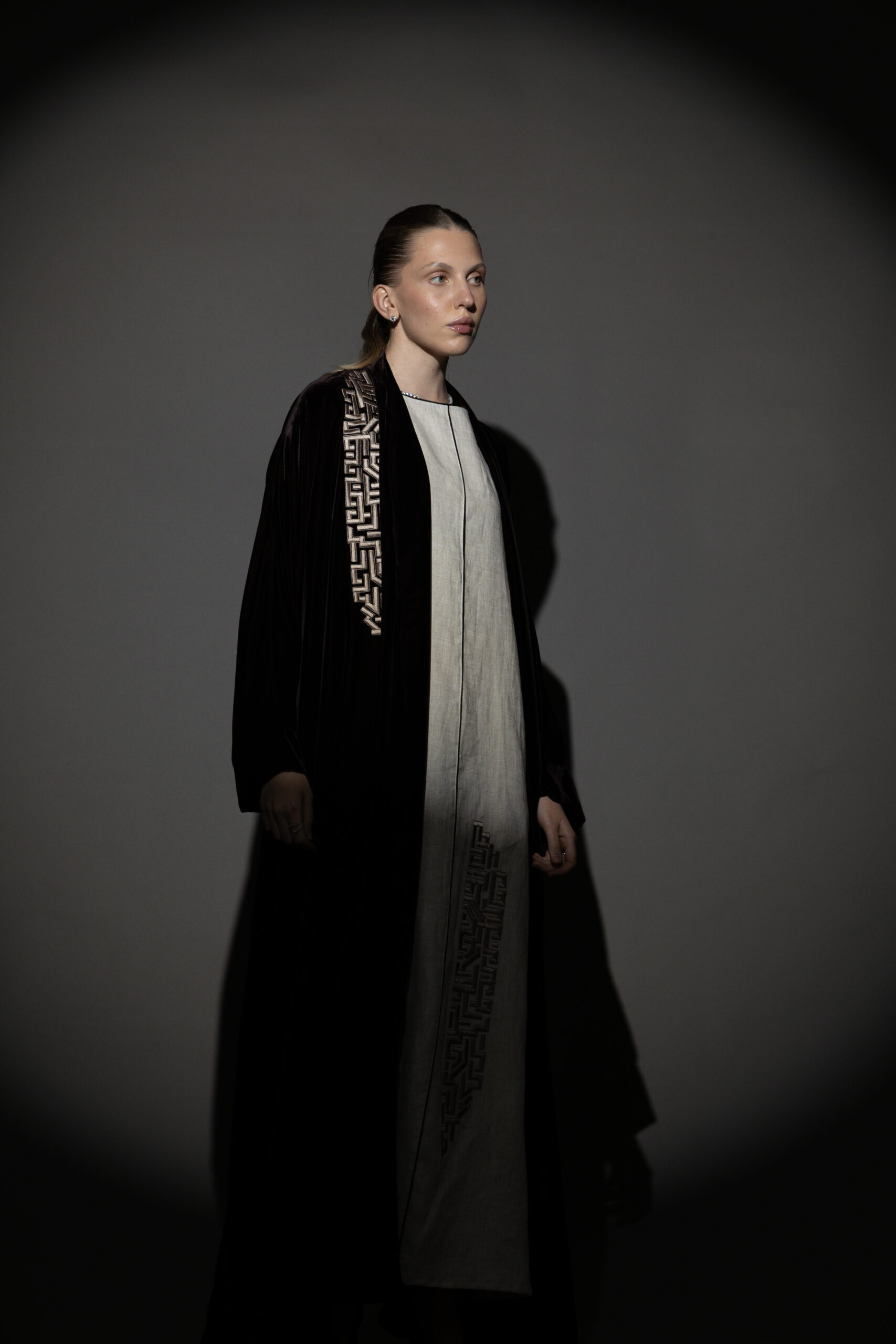 Brown Silk Velvet Abaya Set - Image 1