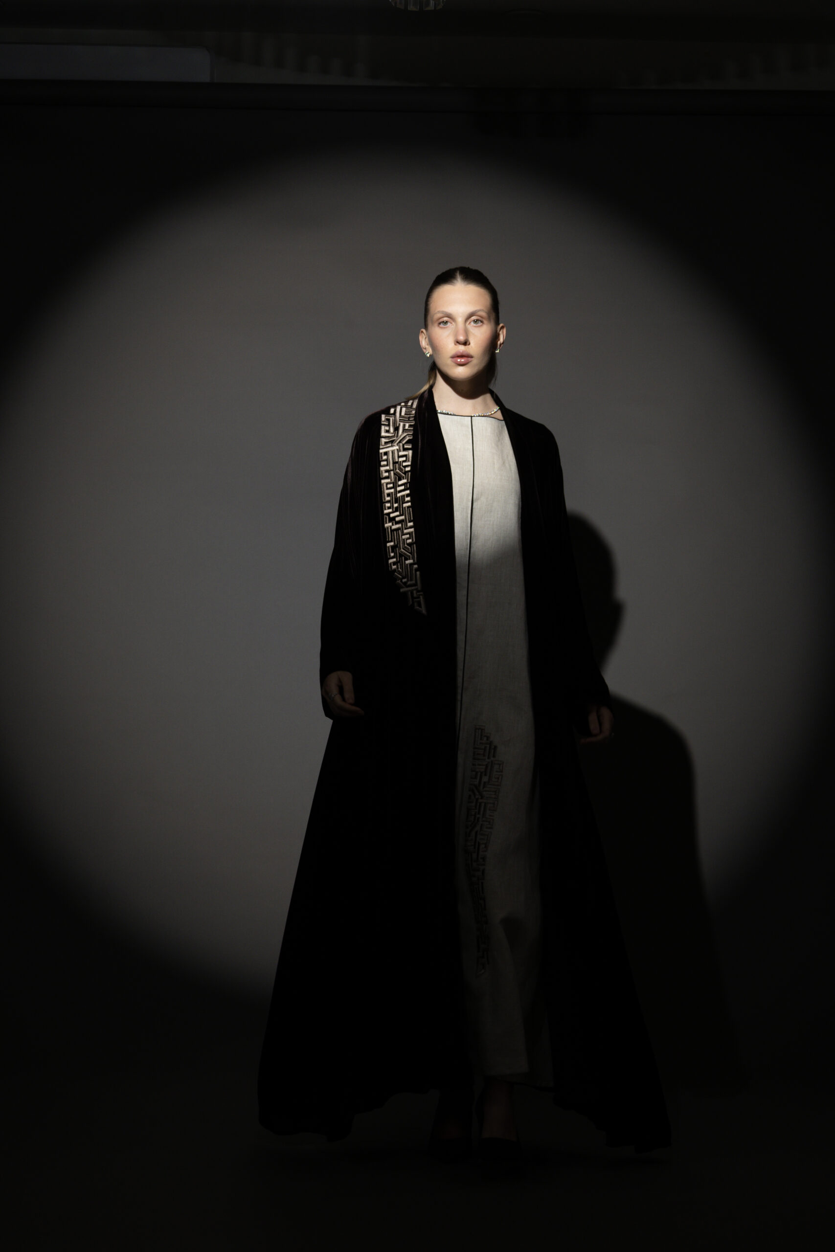 Brown Silk Velvet Abaya Set - Image 2