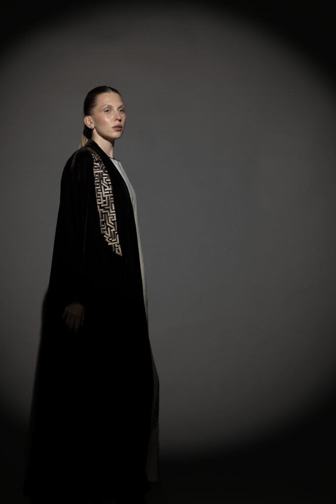 Brown Silk Velvet Abaya Set