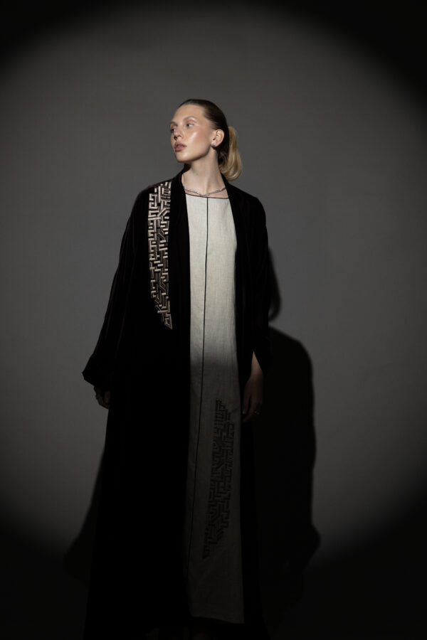 Brown Silk Velvet Abaya Set