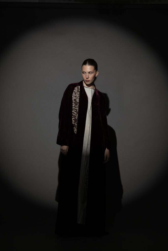 Maroon Silk Velvet Abaya Set