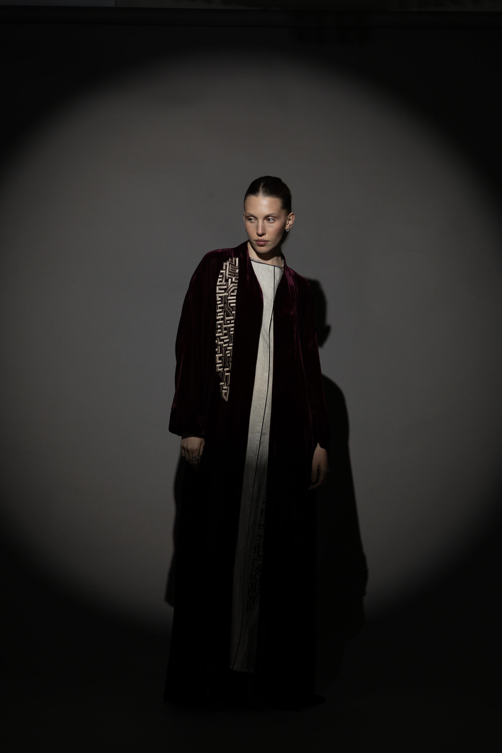 Maroon Silk Velvet Abaya Set - Image 4