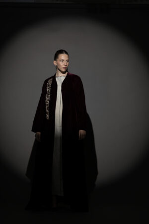 Maroon Silk Velvet Abaya Set