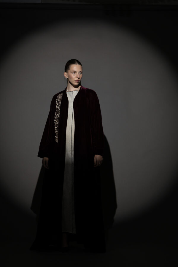 Maroon Silk Velvet Abaya Set