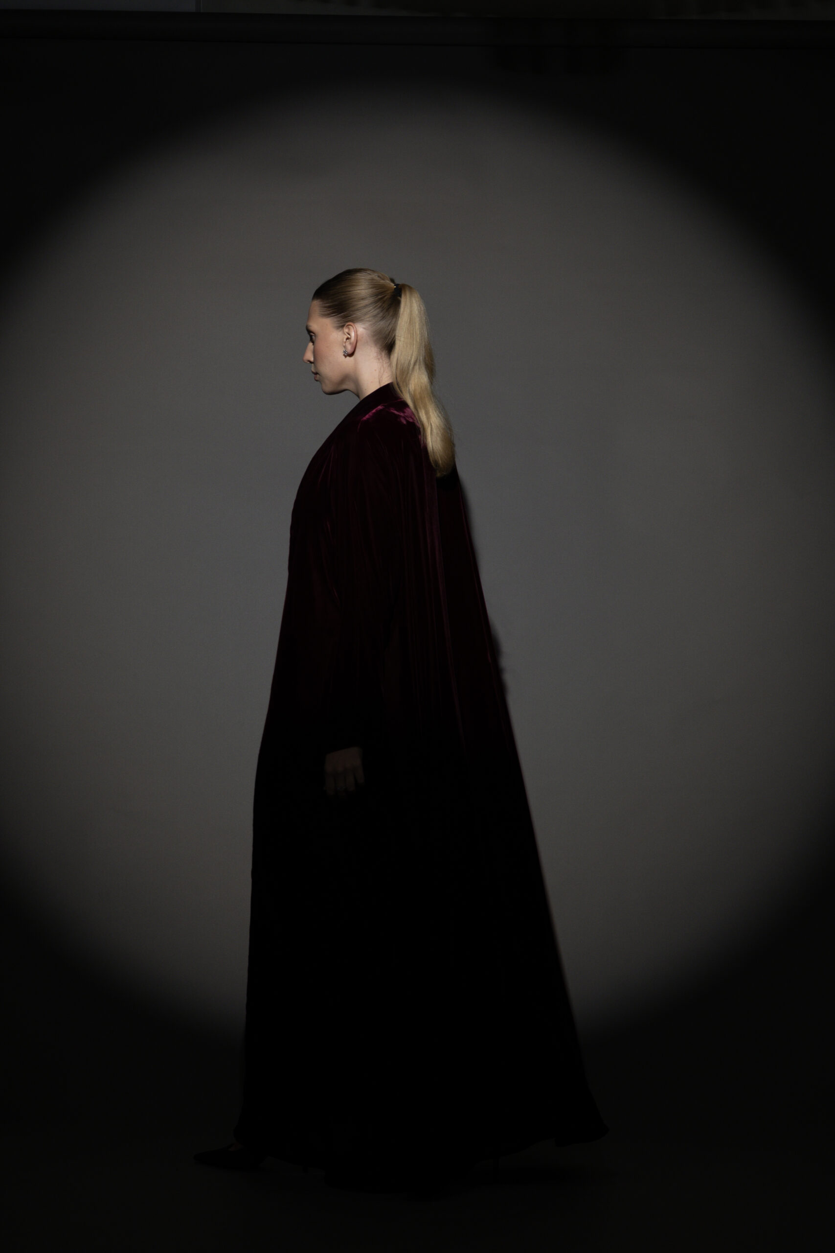 Maroon Silk Velvet Abaya Set - Image 5