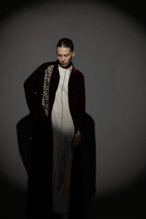 Maroon Silk Velvet Abaya Set - Image 2