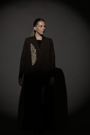 Brown Crepe Blazer with Taupe Embroidery - Image 4