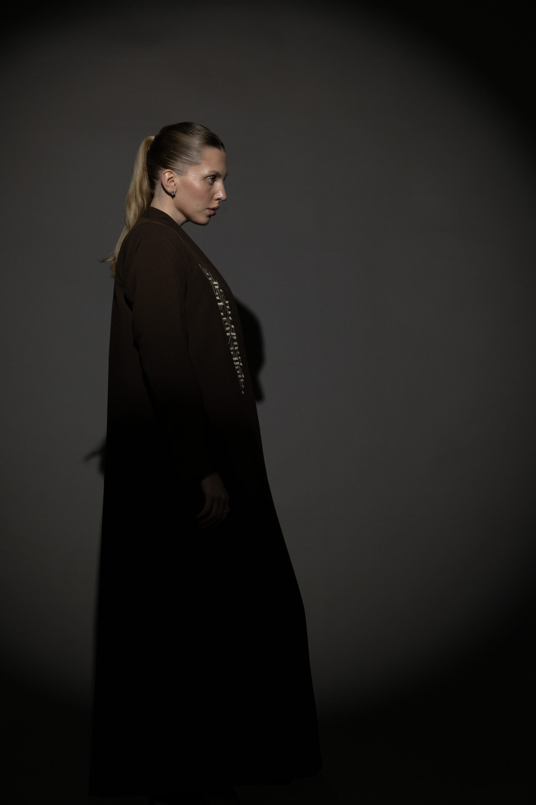 Brown Crepe Blazer with Taupe Embroidery - Image 5