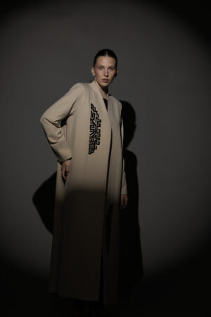 Beige Crepe Blazer with Black Embroidery