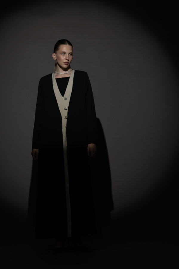 Black And Beige Full Button Blazer