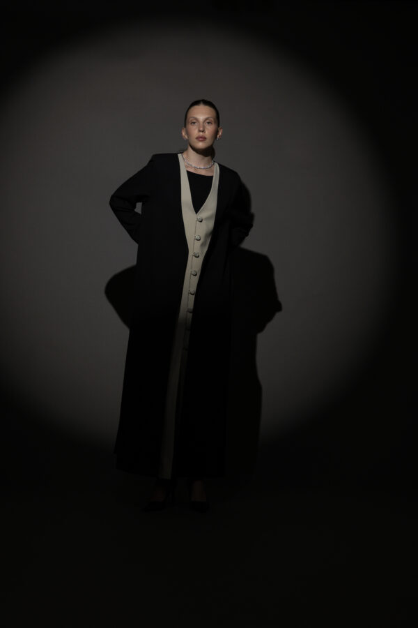 Black And Beige Full Button Blazer