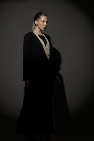 Black And Beige Full Button Blazer - Image 3