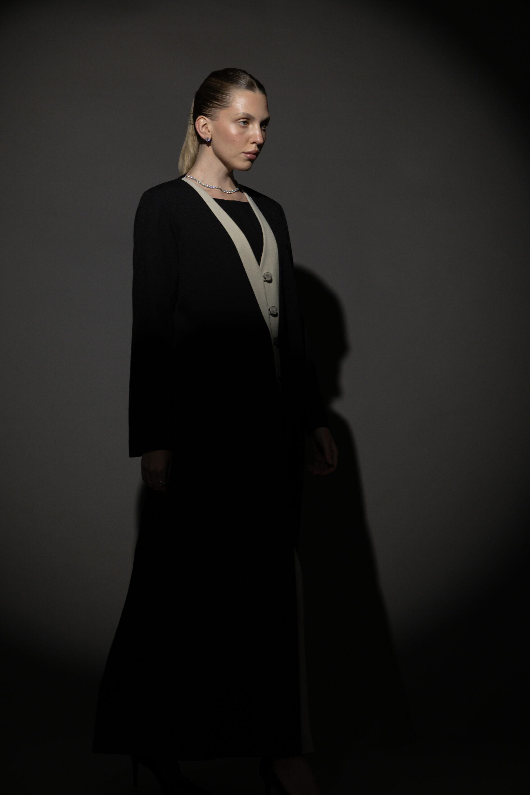 Black And Beige Full Button Blazer - Image 3