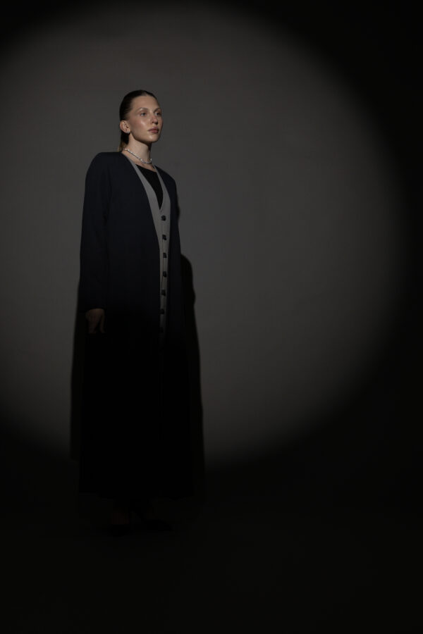 Blue And Grey Full Button Blazer